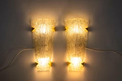 Paire d'Appliques Murales en Verre Granite et Laiton Doré, 1970