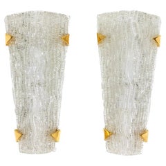 Pair of Wall Sconces in Granite Glass and Gilded Brass, 1970s