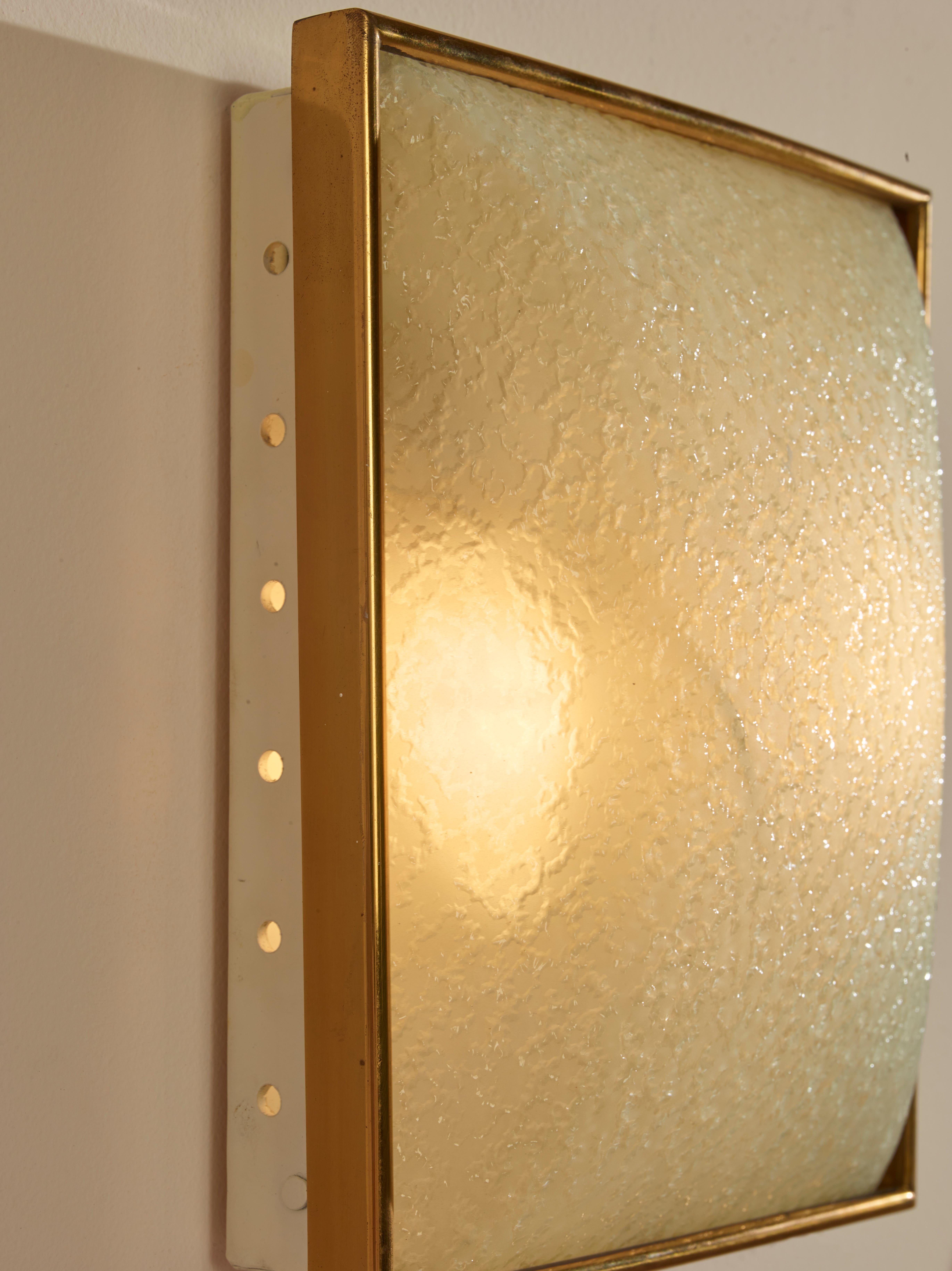 Pair of wall sconces in painted metal, brass, and frosted glass, Italy, 1950s 1
