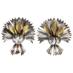 Pair of Wall Sconces in Silvered and Gilt Iron, 1950s