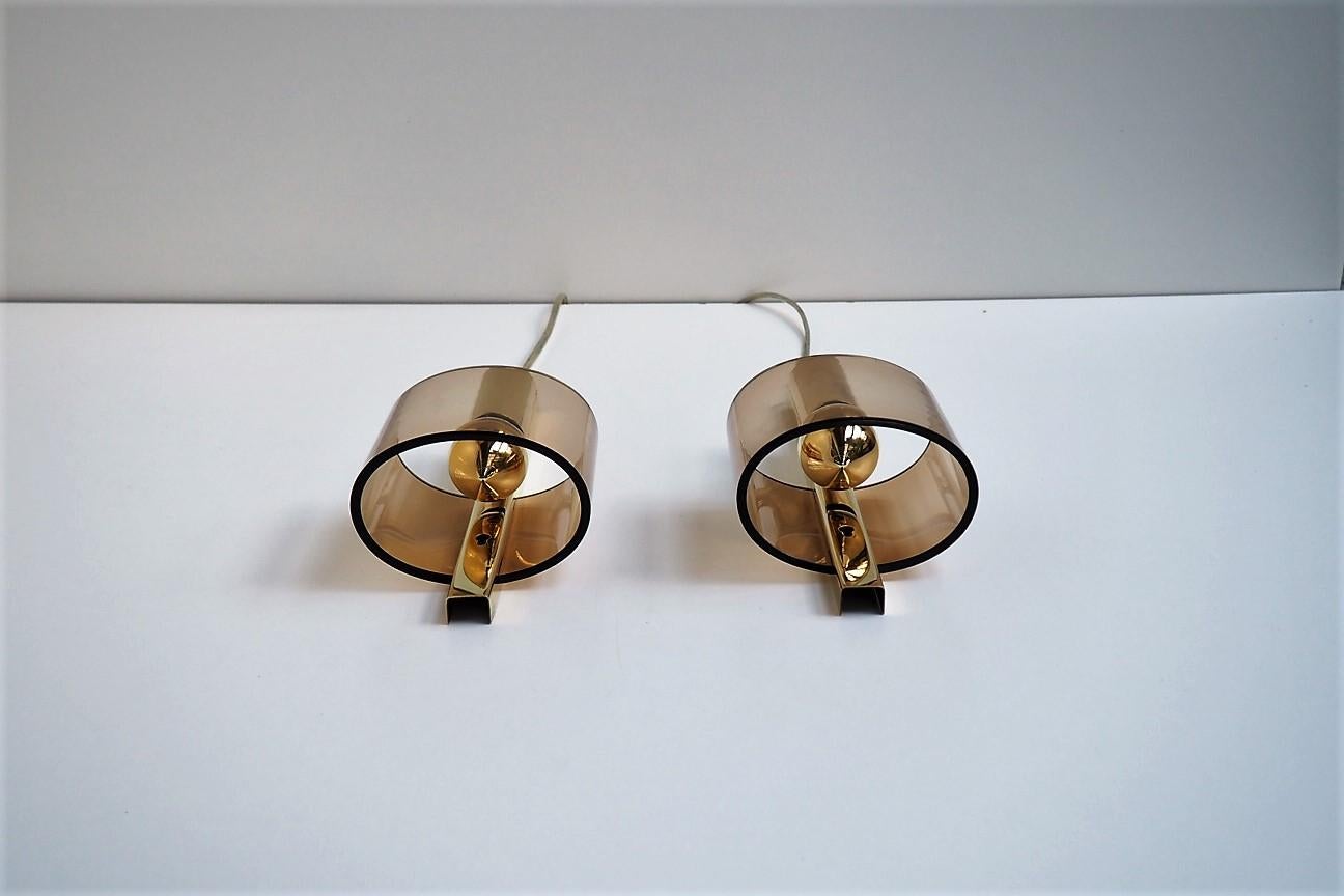 Pair of Wall Sconces Made in Brass and Plexiglas - Danish Vintage Design, 1960s (Poliert)