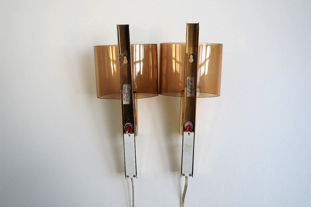Pair of Wall Sconces Made in Brass and Plexiglas - Danish Vintage Design, 1960s (Messing)