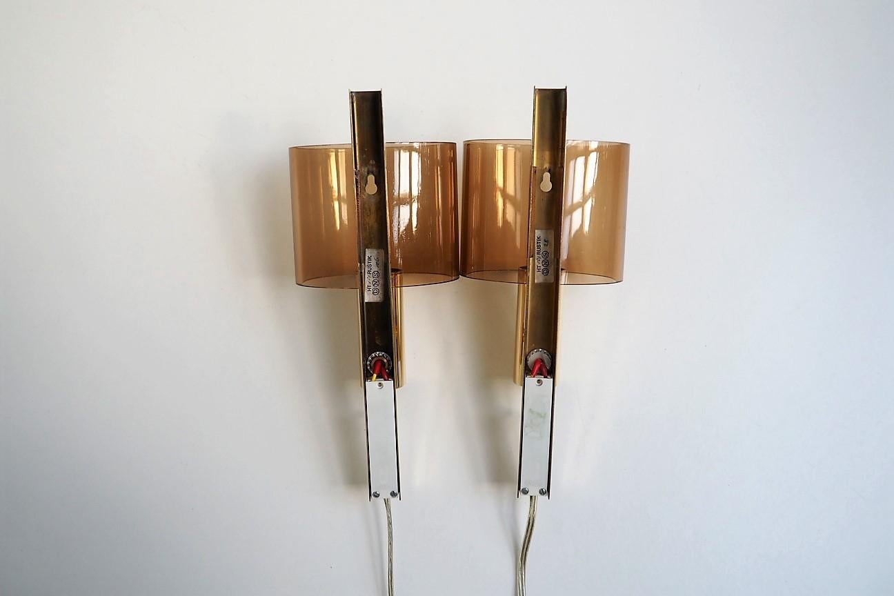 Pair of Wall Sconces Made in Brass and Plexiglas - Danish Vintage Design, 1960s 1