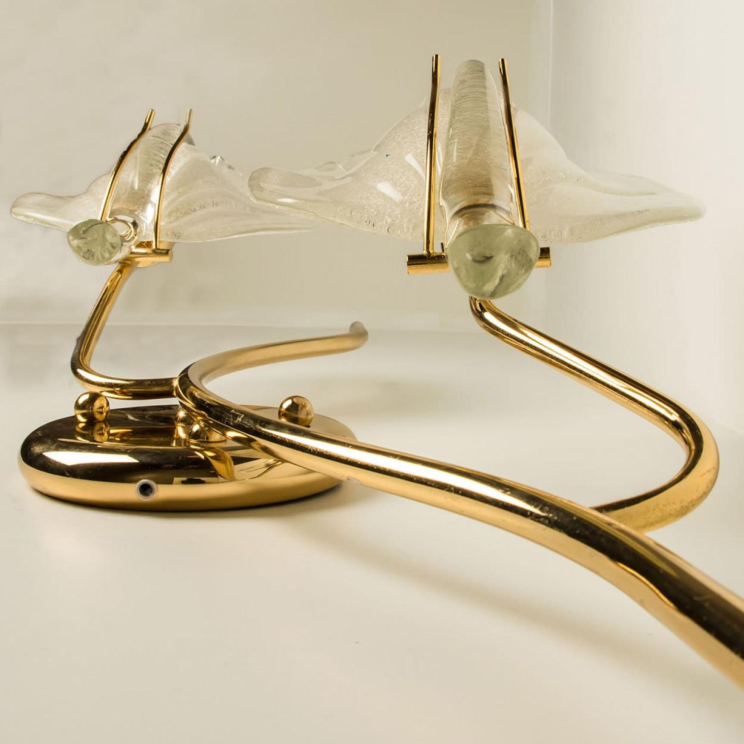 Pair of Wall Sconces Murano Glass and Brass Leaves, Italy 1960s For Sale 5