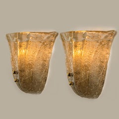 Pair of Wall Sconces Tulip Shaped Glass and Gold-Plated, Italy, 1960