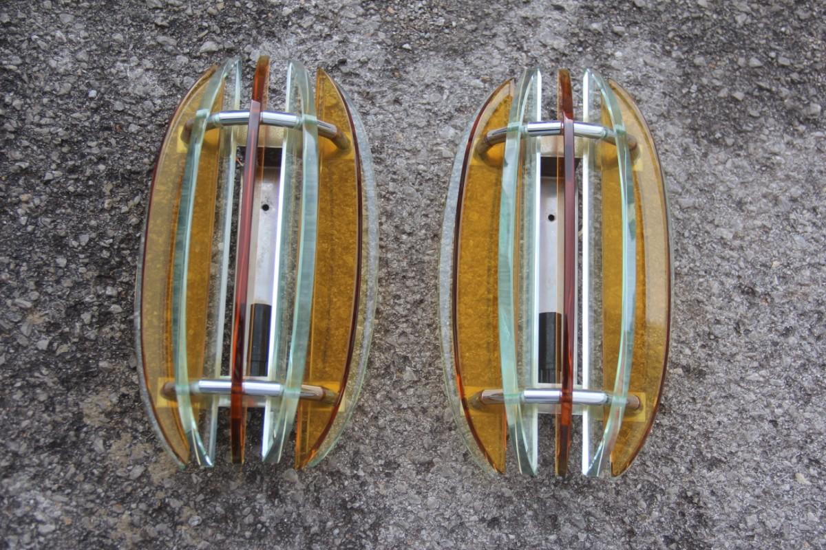Pair of Wall Sconces Veca Design Yellow and Transparent Color Minimal Sculptural In Good Condition In Palermo, Sicily
