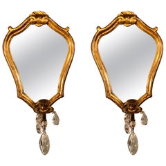 Pair of Wall Sconces with Crystals in Giltwood Heart Shaped