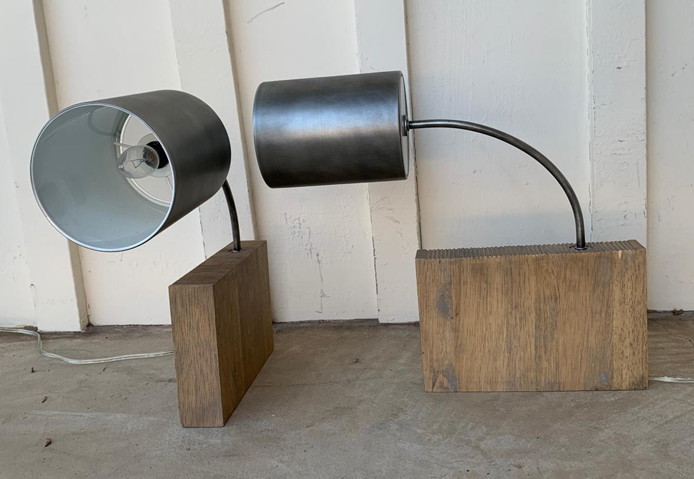 Contemporary Pair of Wall Sconces with Wood Block Bases