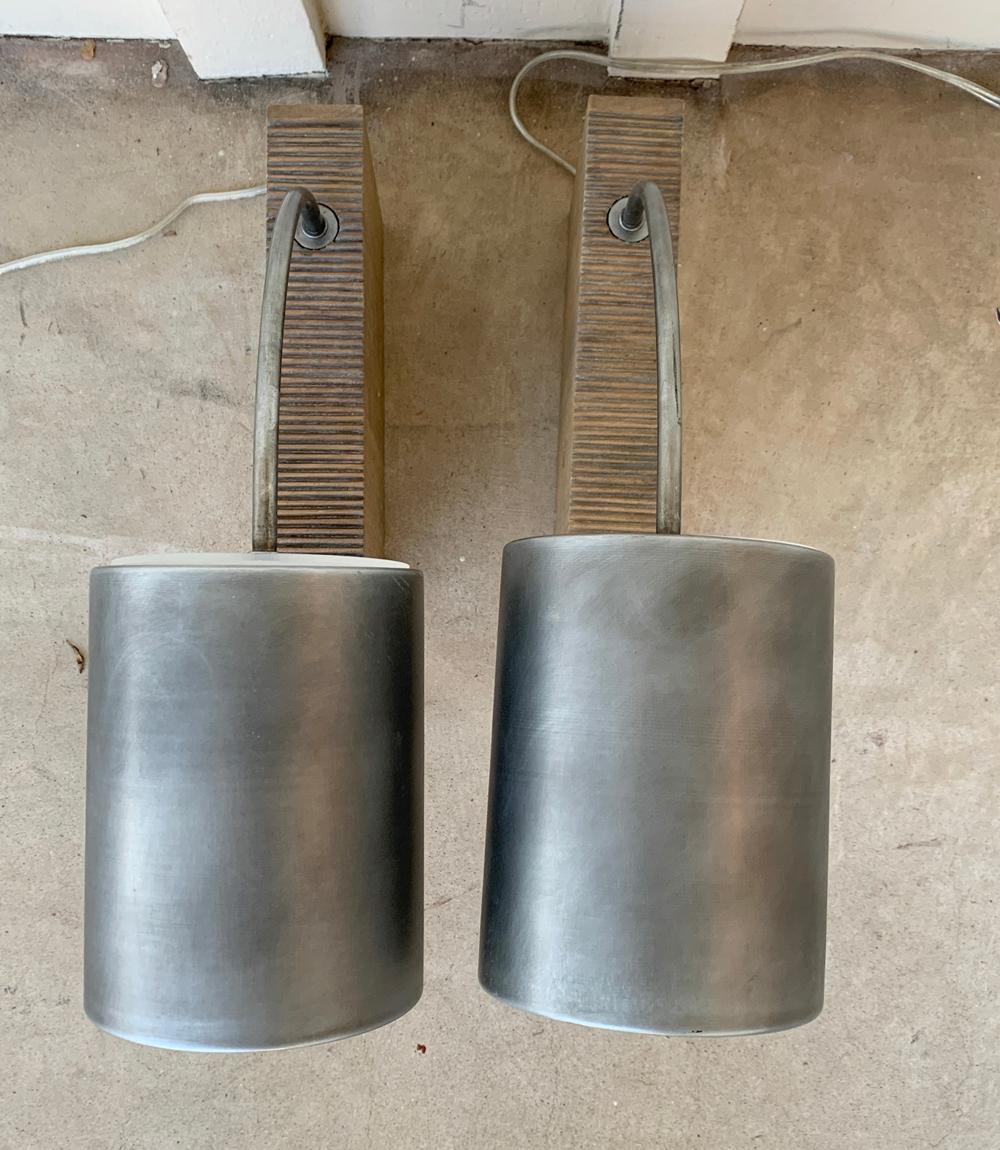 Pair of Wall Sconces with Wood Block Bases 1