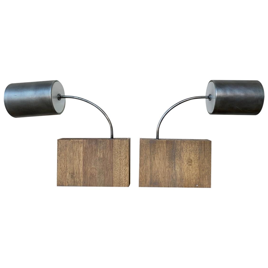 Pair of Wall Sconces with Wood Block Bases