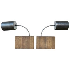 Pair of Wall Sconces with Wood Block Bases