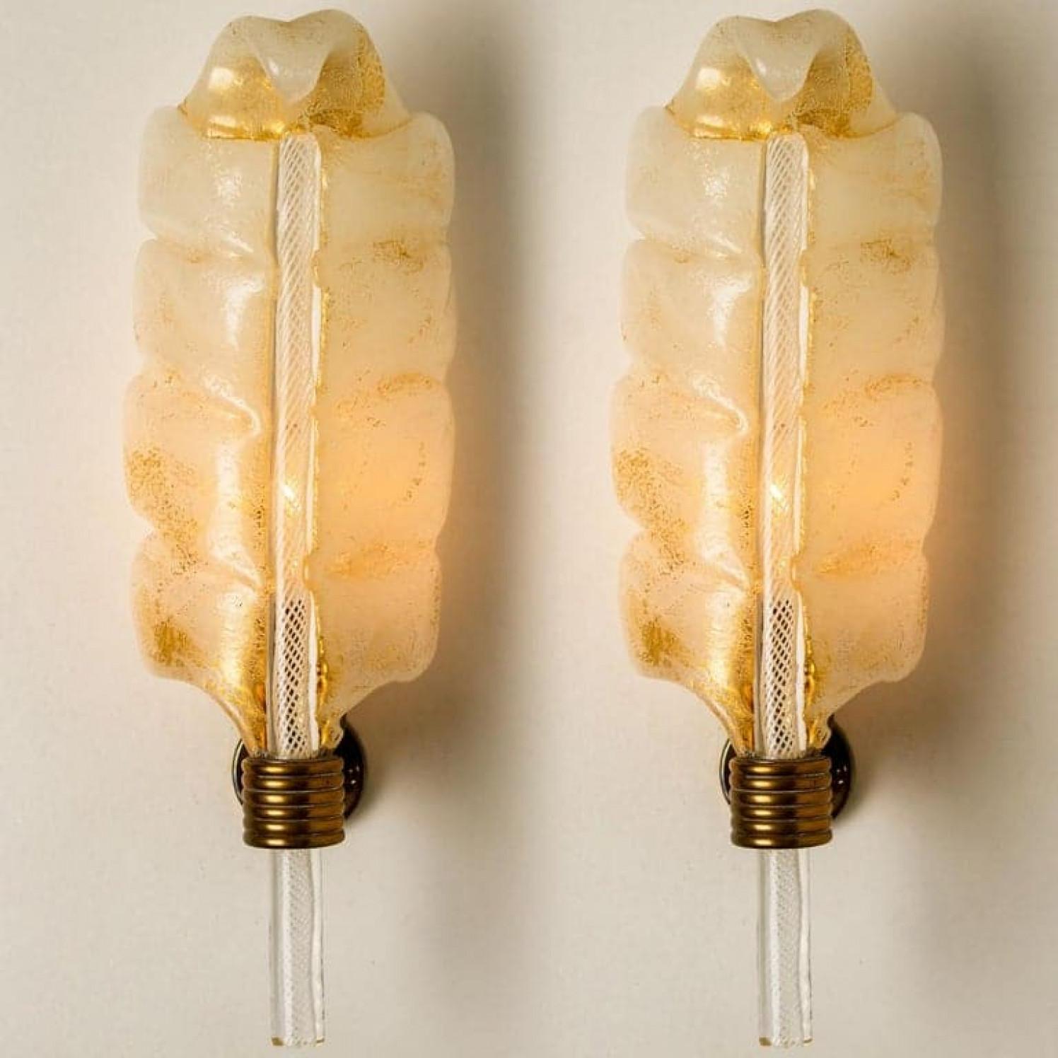 italien Pair of Wall Scones Barovier & Toso Gold Murano Glass, Italy, 1960 en vente