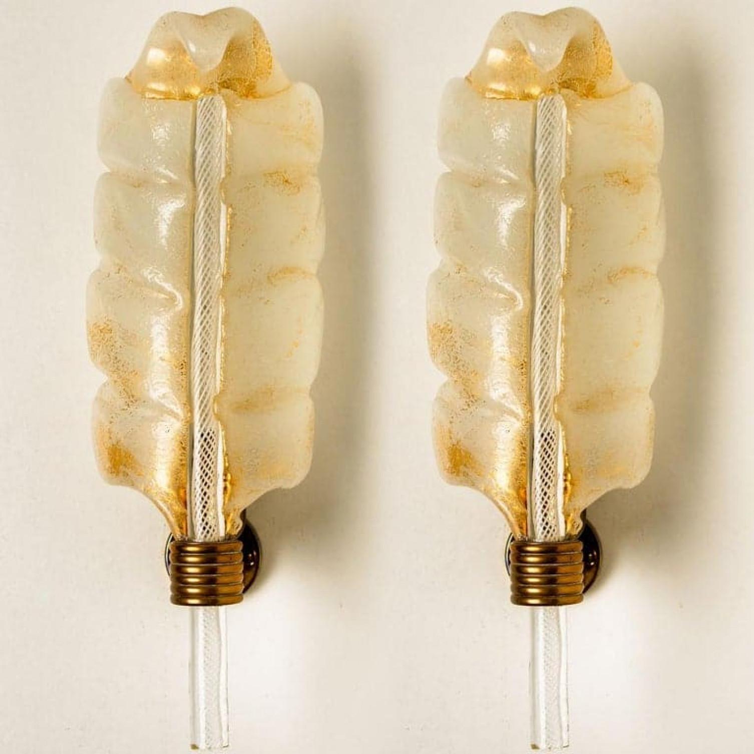 Autre Pair of Wall Scones Barovier & Toso Gold Murano Glass, Italy, 1960 en vente