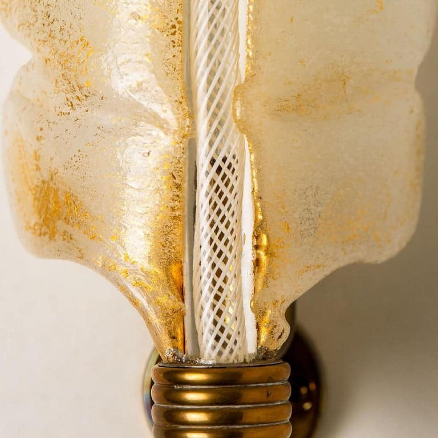 Paar Wandschirme Barovier & Toso Gold Murano Glas, Italien, 1960 (Messing) im Angebot