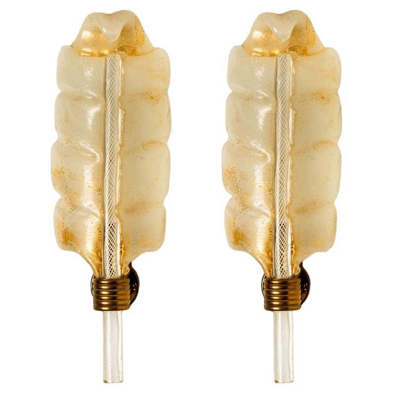 Paar Wandschirme Barovier & Toso Gold Murano Glas, Italien, 1960 im Angebot