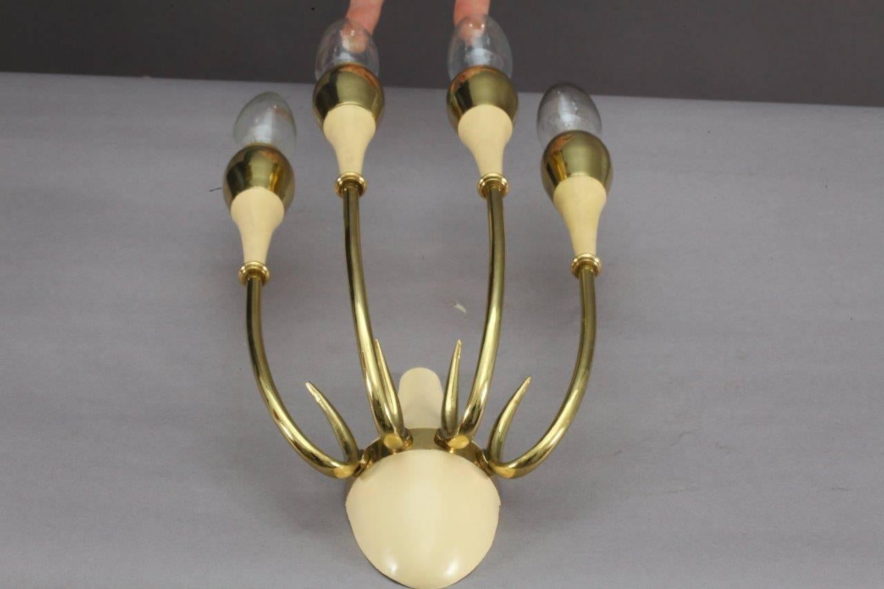 Pair of wall sconces,
Attributed to Arredoluce,
Italy, 1950.
Brass arms,
E 14 bulb sockets,
Rewired.