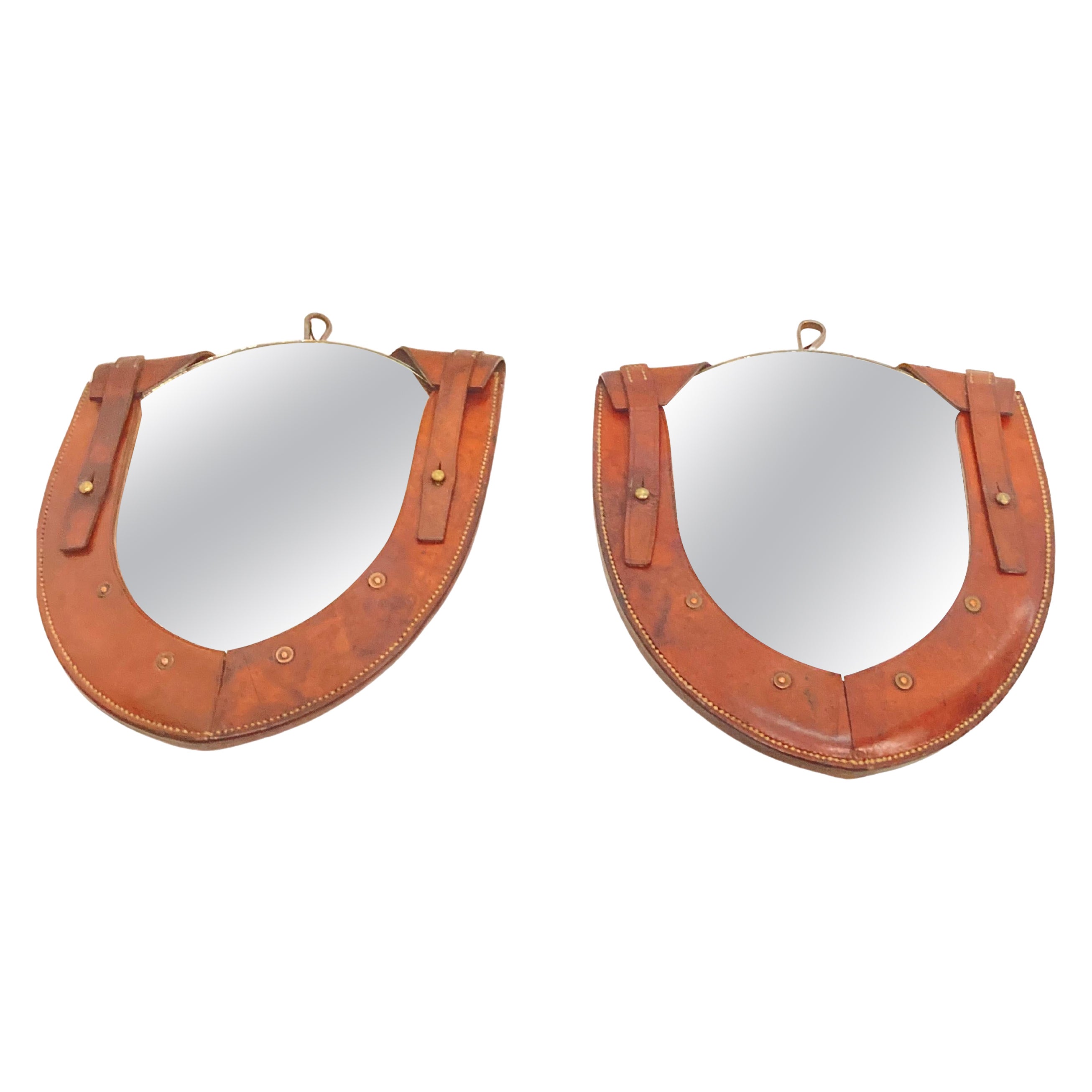 Paar Wandspiegel mit Stickereien im Stil von Jacques Adnet