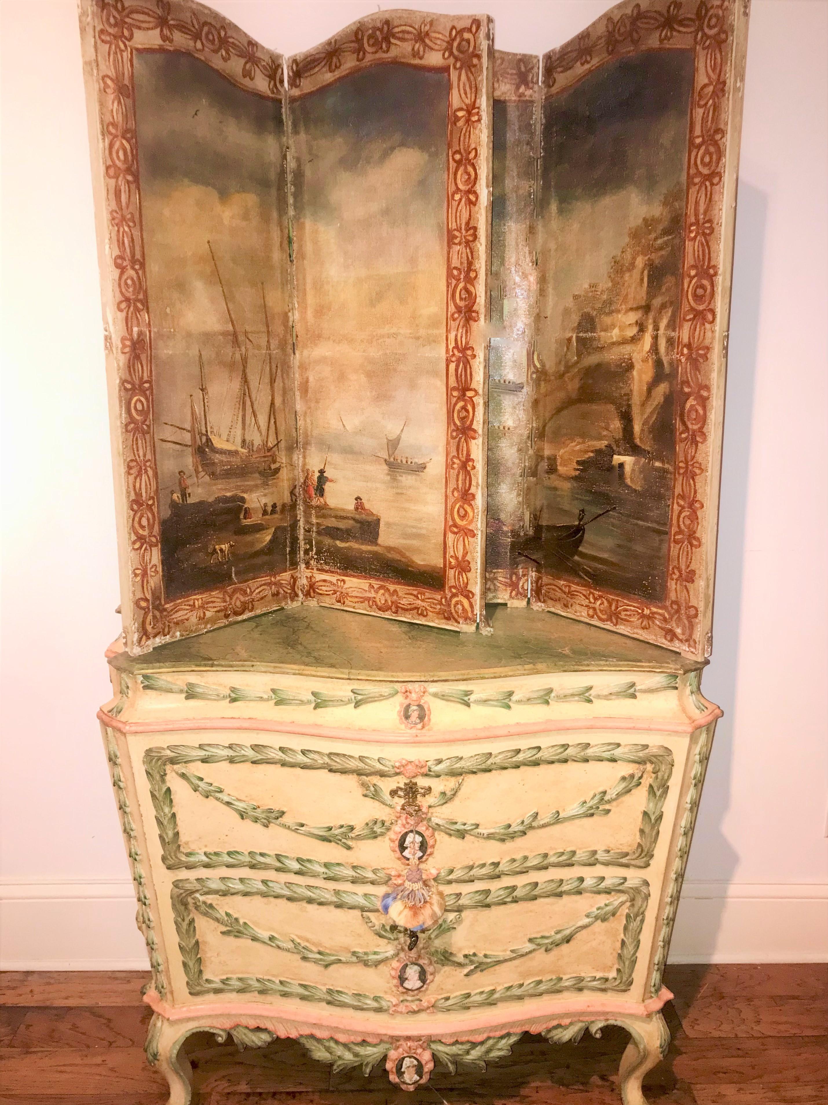 Pair of Wall-table-floor Hand Painted Double Paneled Screens of Seascapes 9