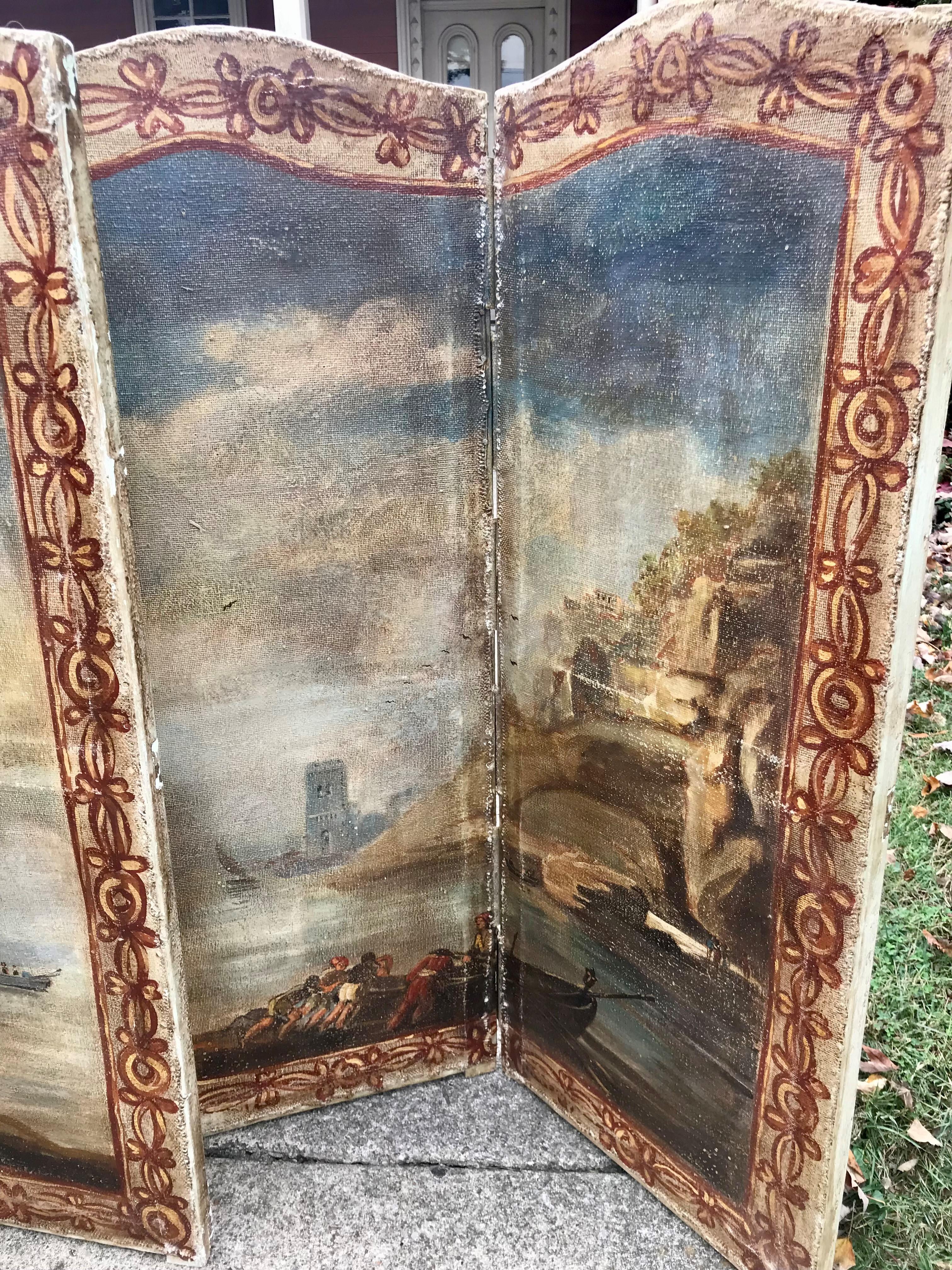 Pair of Wall-table-floor Hand Painted Double Paneled Screens of Seascapes 1