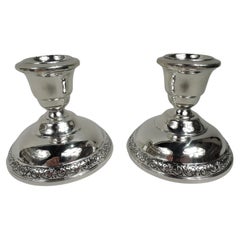 Pair of Wallace Spanish Lace Sterling Silver Low Candlesticks