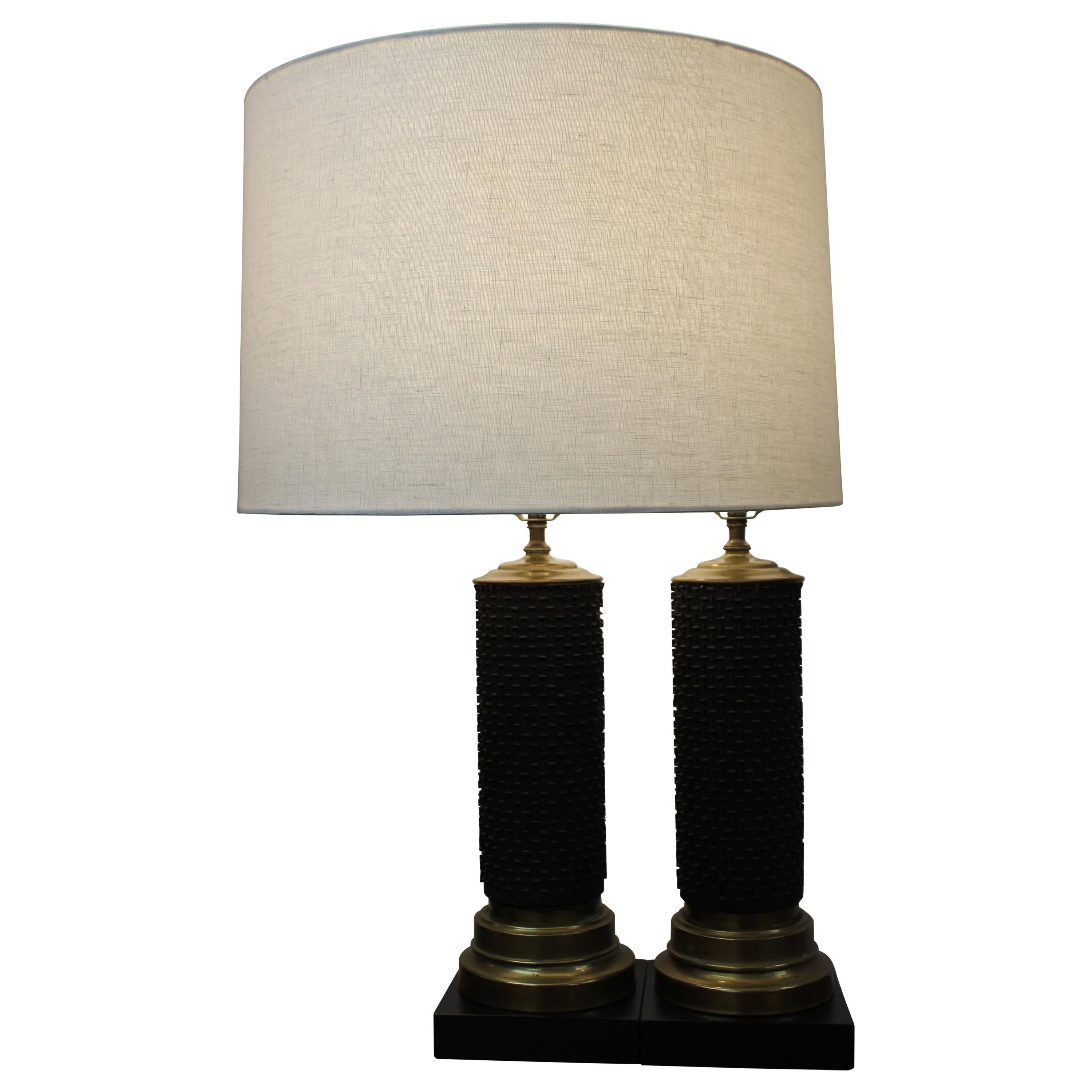 Handsome Restored Pair Of Vintage Wallpaper Rollers As Lamps For Sale