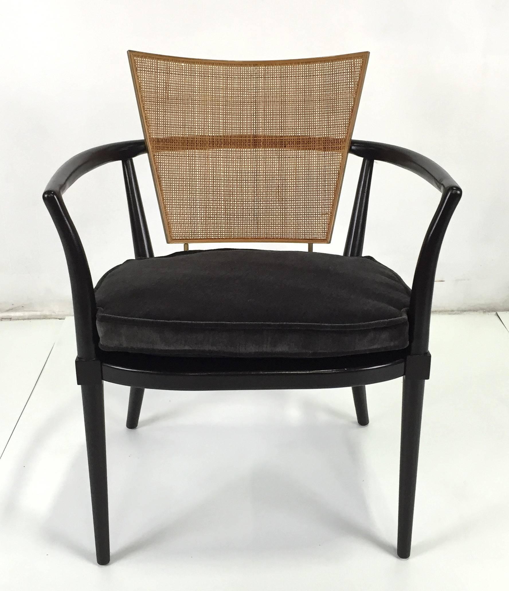 Fabulous pair of iconic armchairs by Bert England for Johnson Furniture. These beautifully crafted chairs that have been meticulously refinished to like-new condition. The seat cushions have been reupholstered with new foam and Dacron batting and
