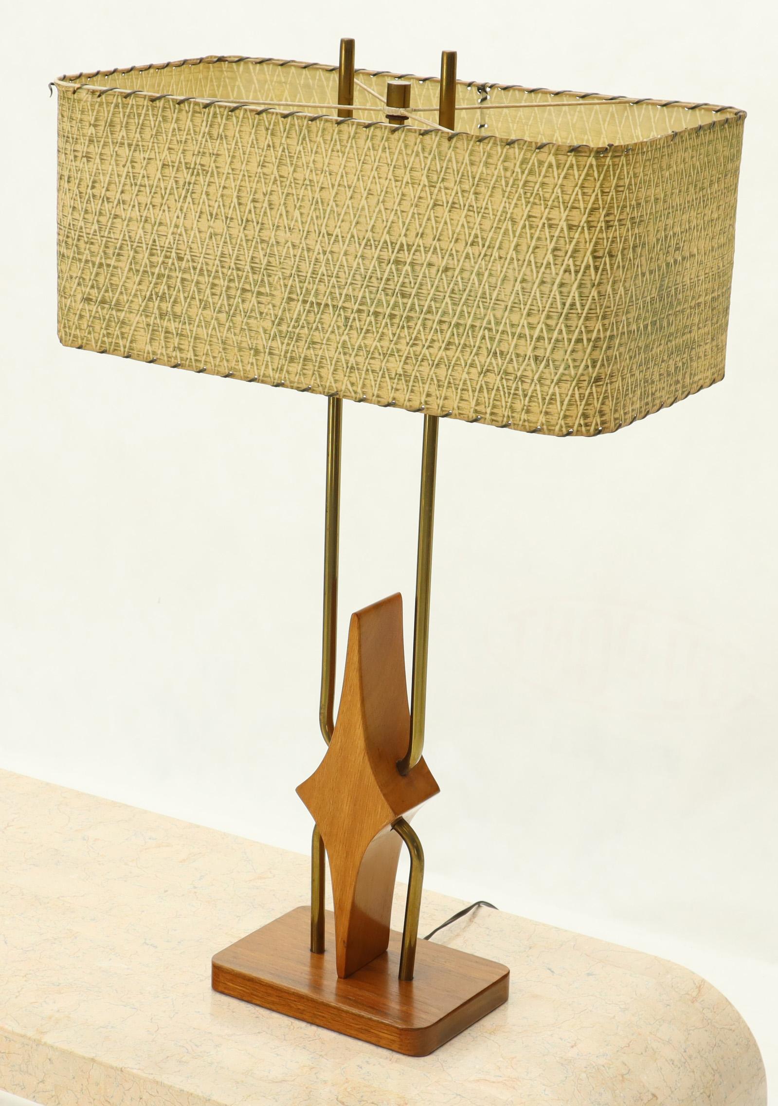 Pair of Walnut and Brass Diamond Pattern Table Lamps For Sale 11