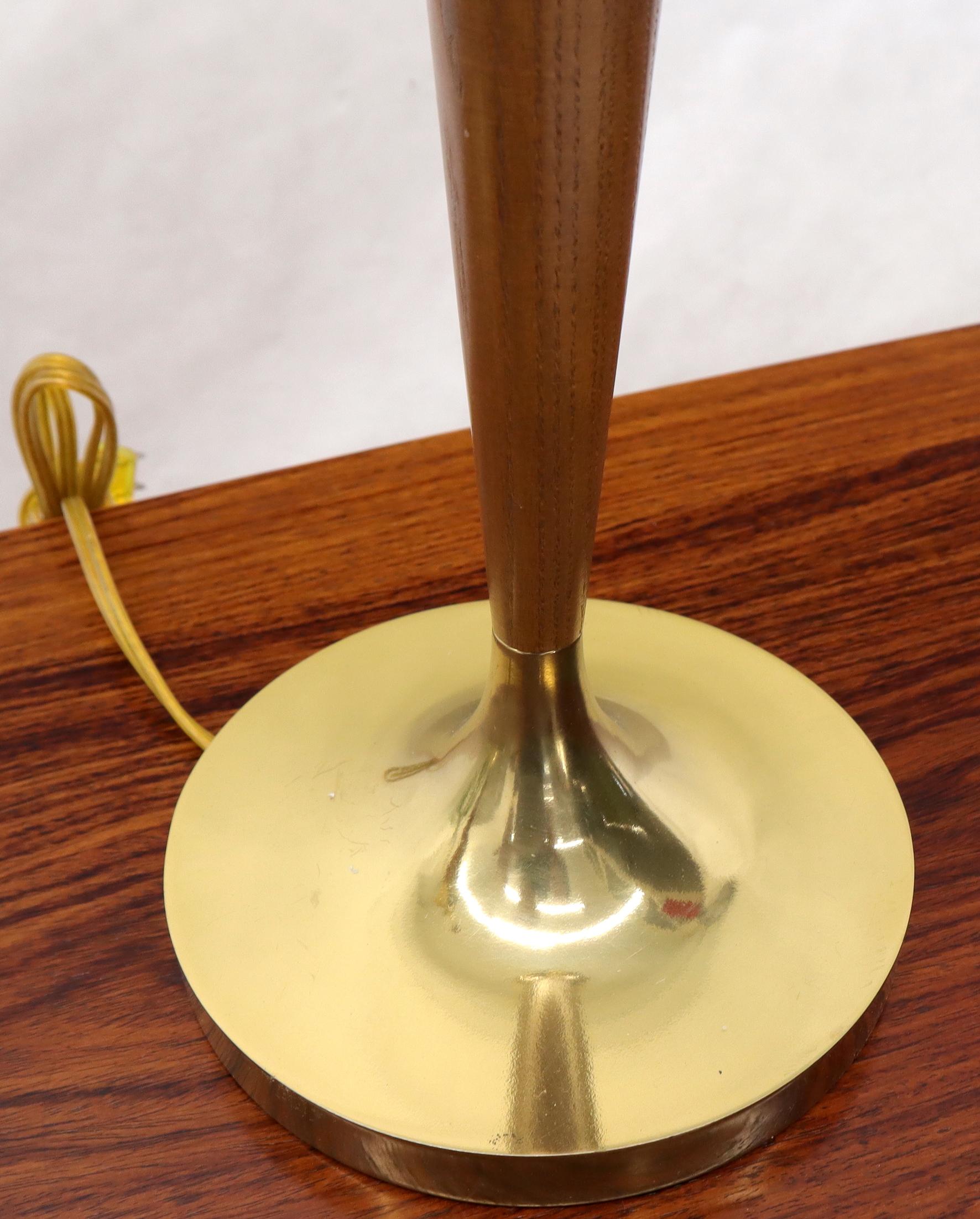 20th Century Pair of Walnut and Brass Mid-Century Modern Table Lamps For Sale