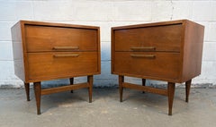 Pair of Walnut and Brass Mid-Century Night Stands