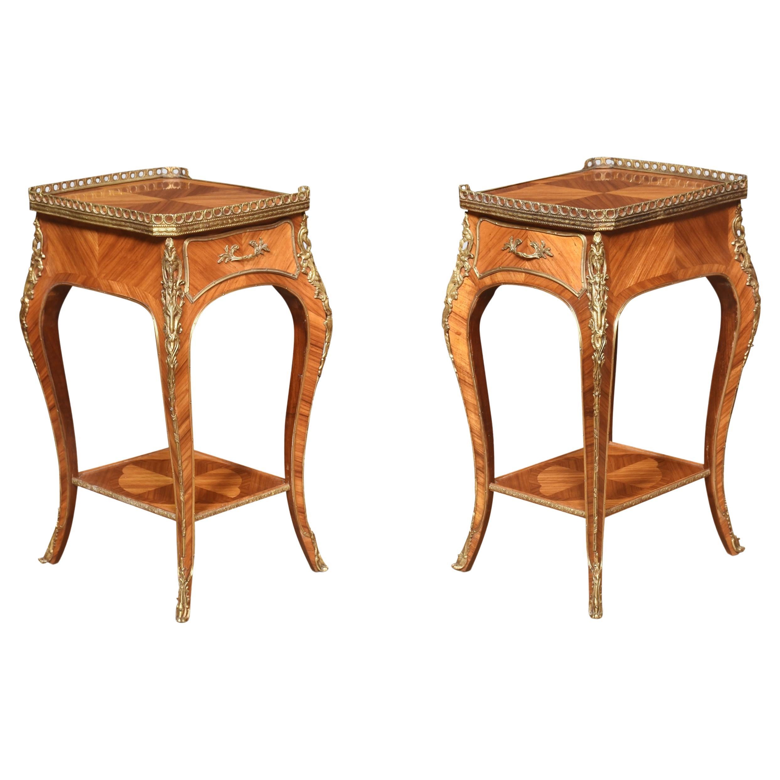 Pair of Walnut and brass night stands
