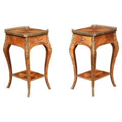 Antique Pair of Walnut and brass night stands
