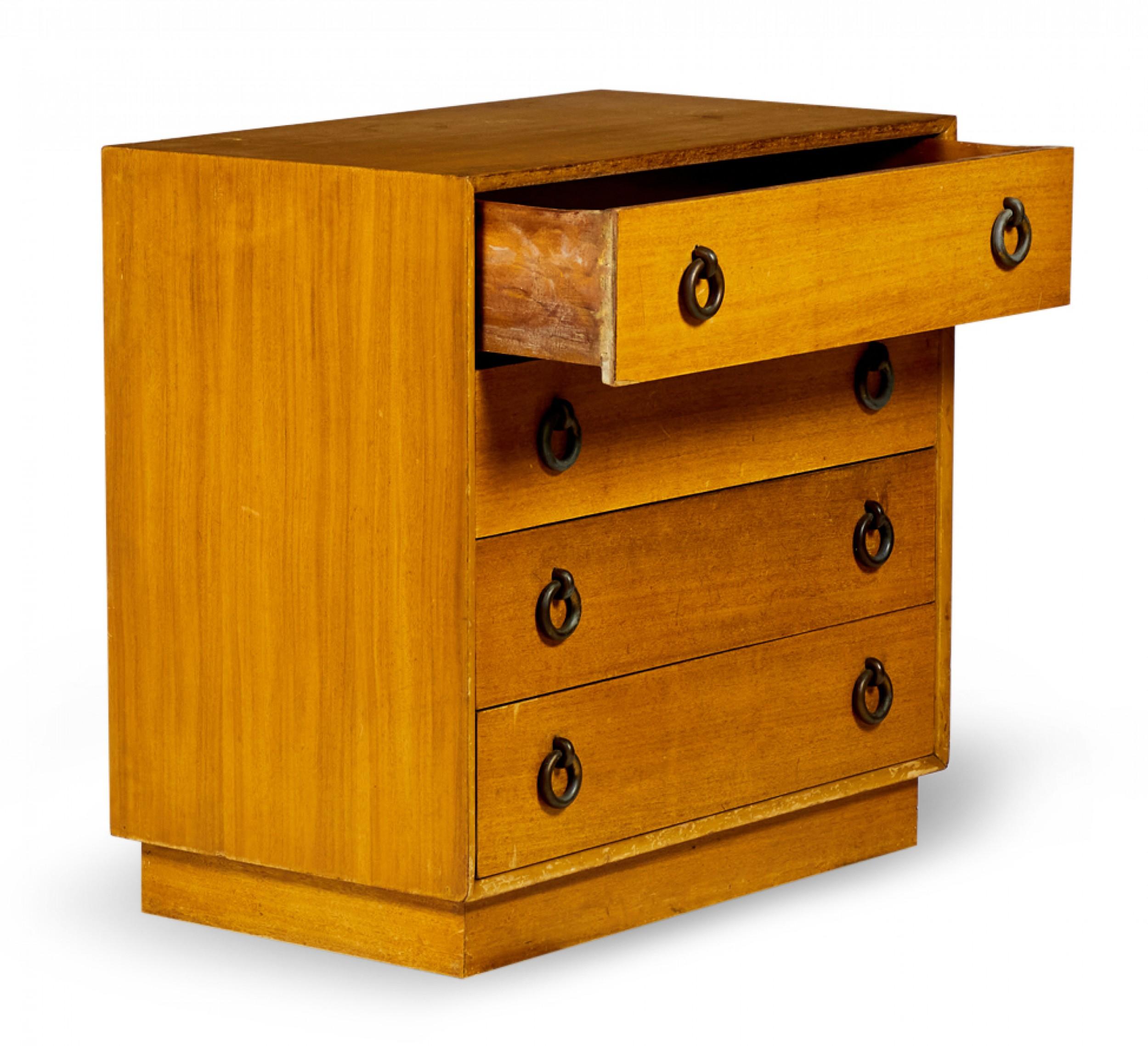 Pair of Walnut and Brass Ring 4-Drawer Chest For Sale 5