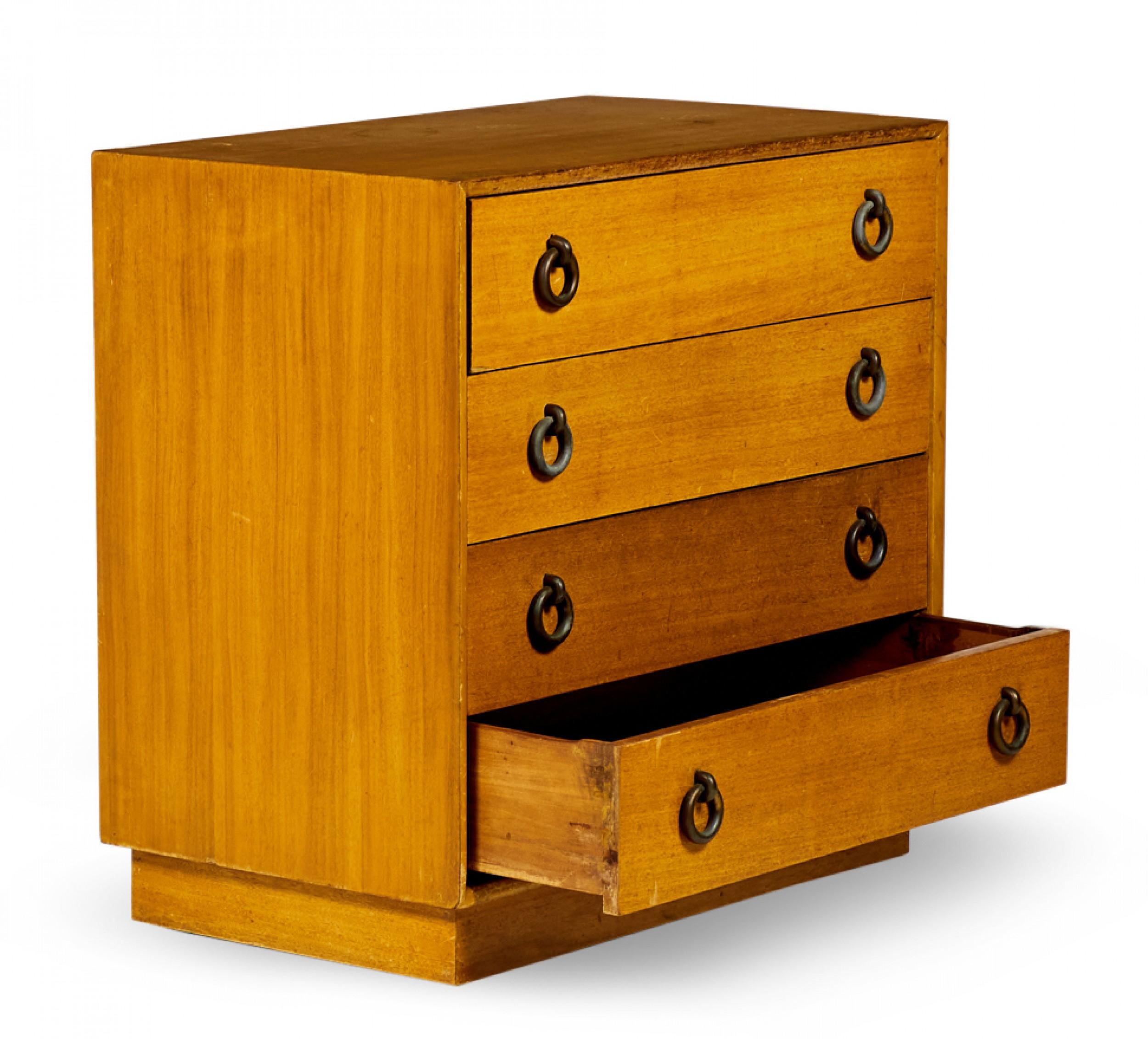 Pair of Walnut and Brass Ring 4-Drawer Chest For Sale 8