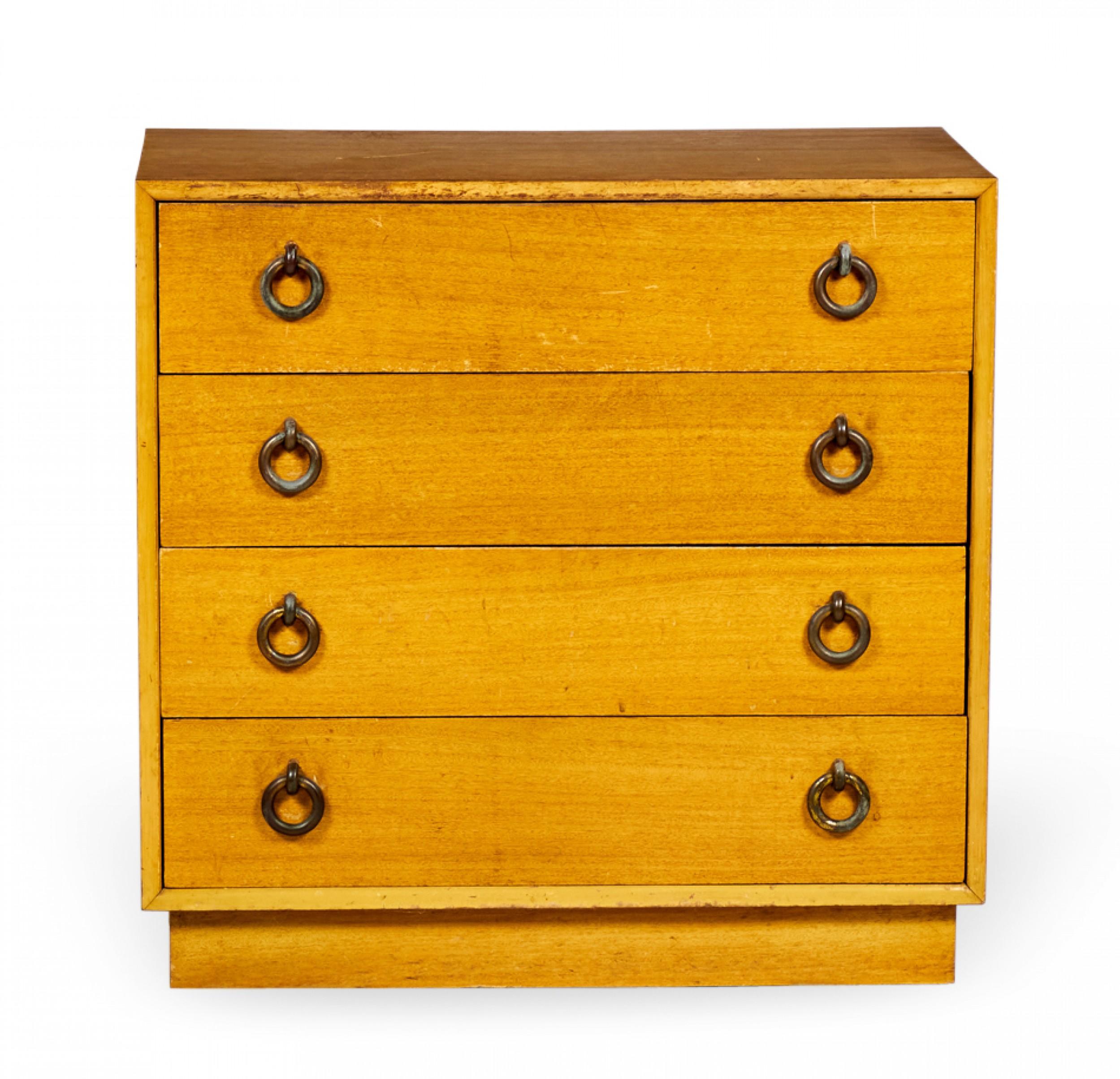 Pair of Walnut and Brass Ring 4-Drawer Chest For Sale 1