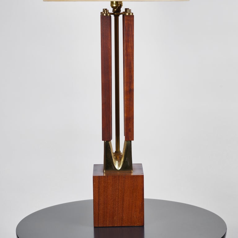 Pair of Walnut and Brass Table Lamps by Laurel Lamp Company, 1960's For