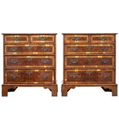 Vintage Pair of Walnut and Burr Small Chest of Drawers