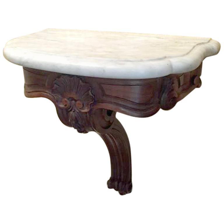 Pair of Walnut and Carrara Marble French Console Tables from 1890s