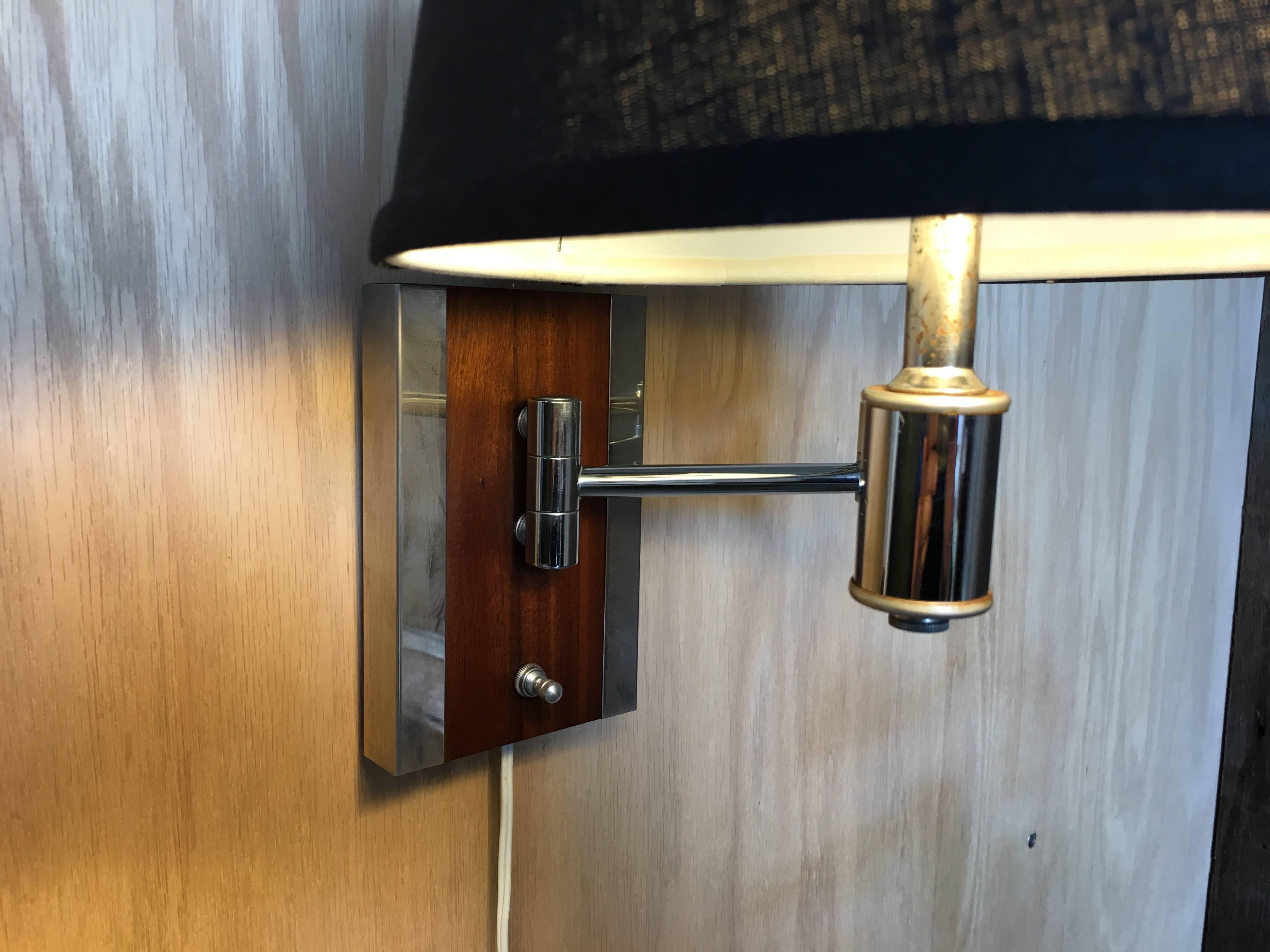 Pair of Walnut and Chrome Articulated Sconces For Sale 1