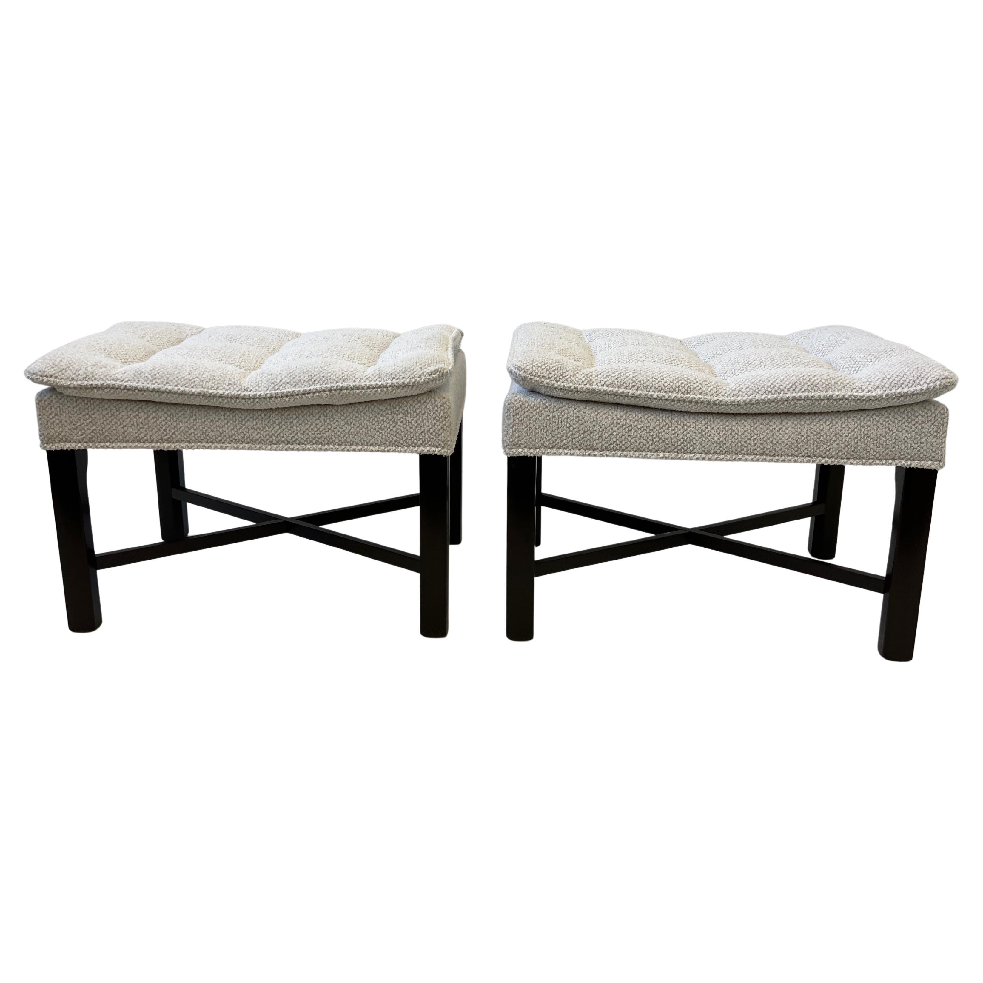 Pair of Walnut and Fabric Pillow Top Ottomans by Michael Taylor 