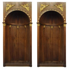 Pair of Walnut and Gilt Stucco Alcoves, Empire Style