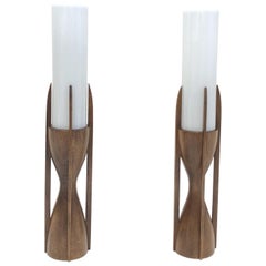 Pair of Walnut and Glass Table Lamps
