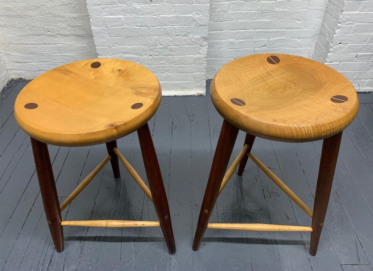 Pair of Walnut and Maple Studio Stools For Sale at 1stDibs