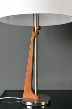 Pair of Walnut and Nickel Modernist Table Lamps by Rembrandt Lamp Co, 1965