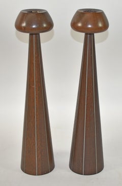 Pair of Walnut and Pewter Candlesticks by Paul Evans and Phillip Powell