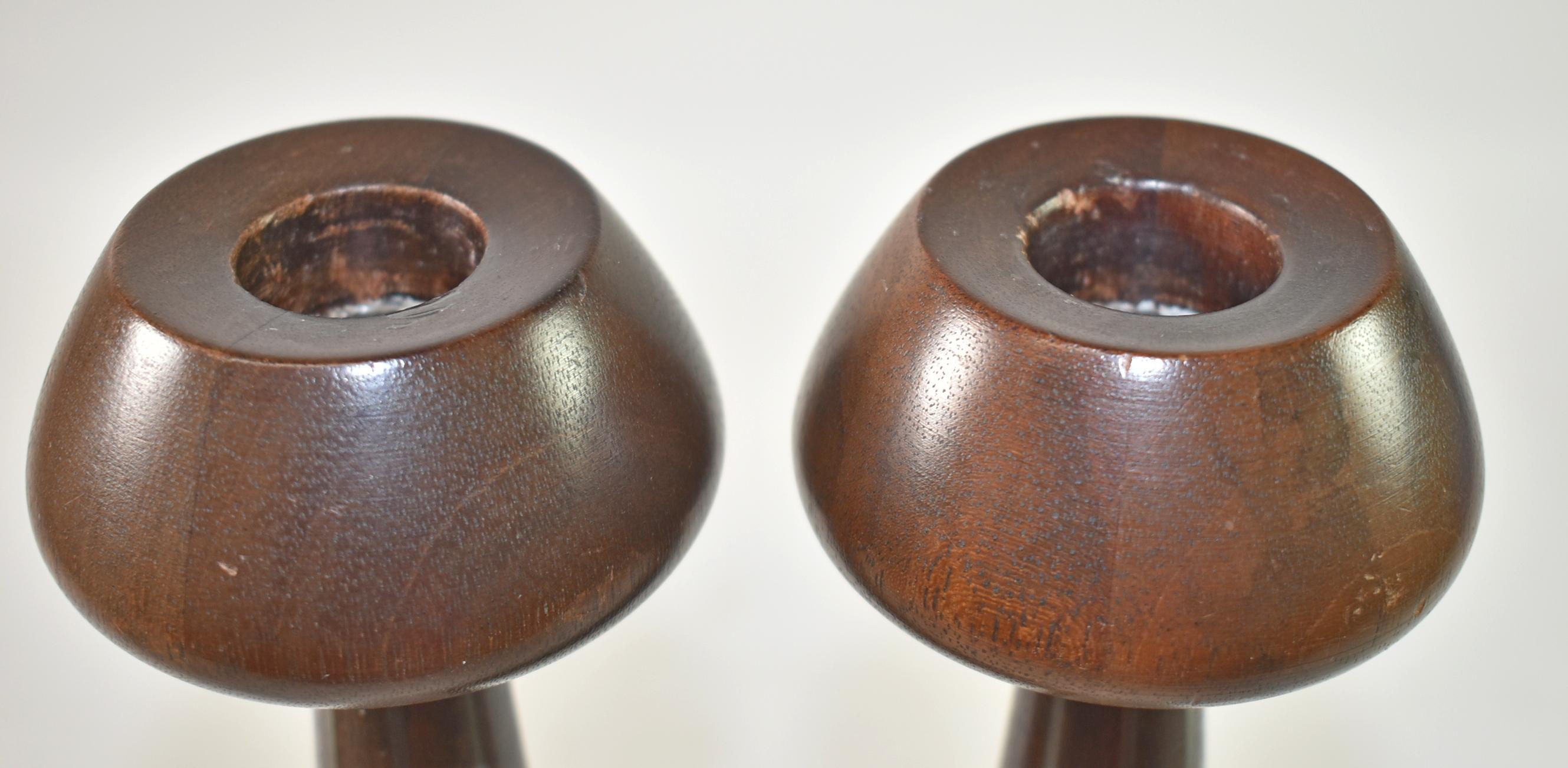 Mid-Century Modern Pair of Walnut and Pewter Candlesticks by Paul Evans and Phillip Powell For Sale