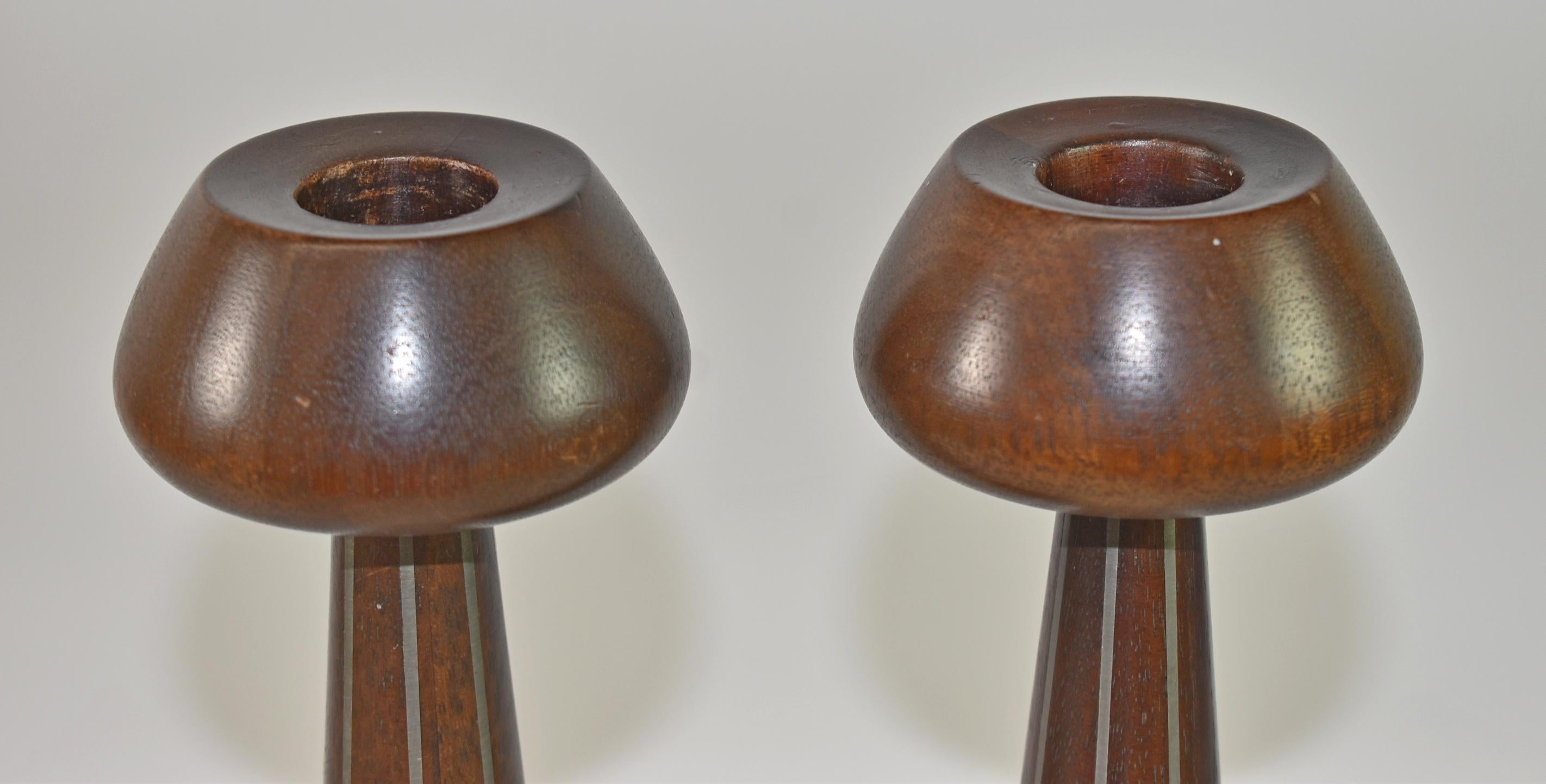 Pair of Walnut and Pewter Candlesticks by Paul Evans and Phillip Powell In Good Condition For Sale In Toledo, OH