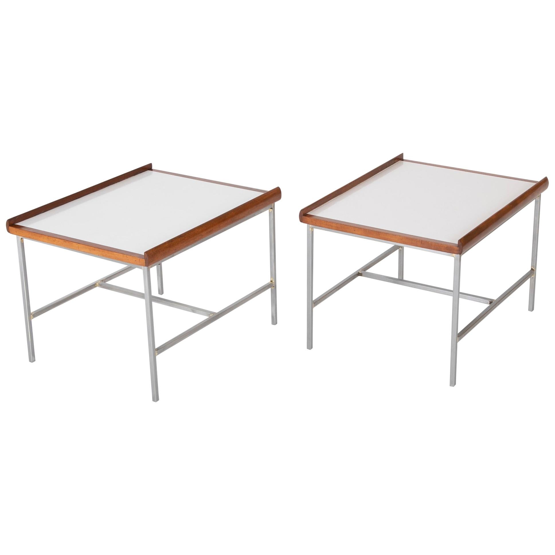 Pair of Walnut and Steel Side Tables in the Manner of Paul McCobb