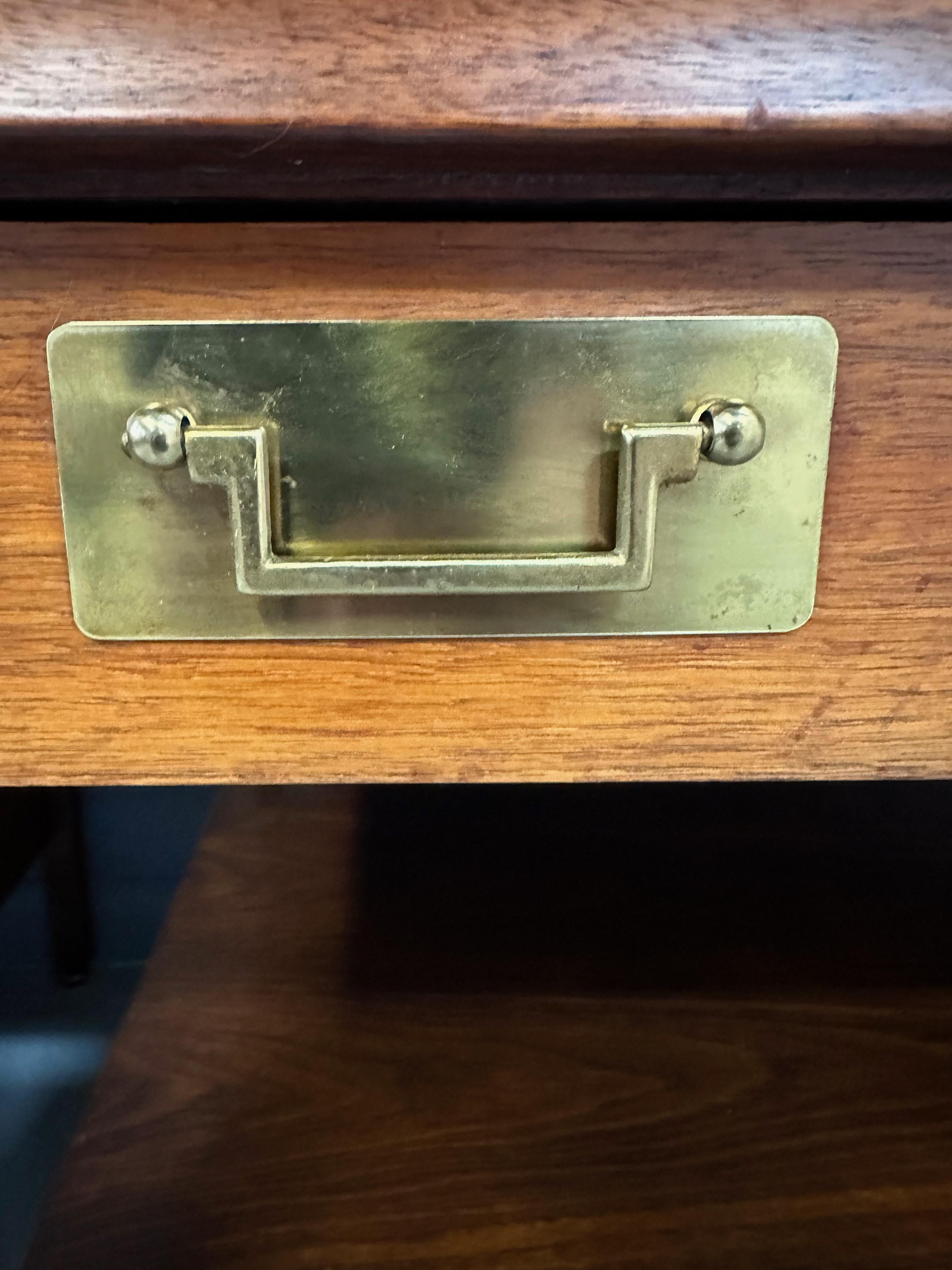 Pair of Walnut and Travertine Nightstands with Brass Accents and Rosewood Trim For Sale 4