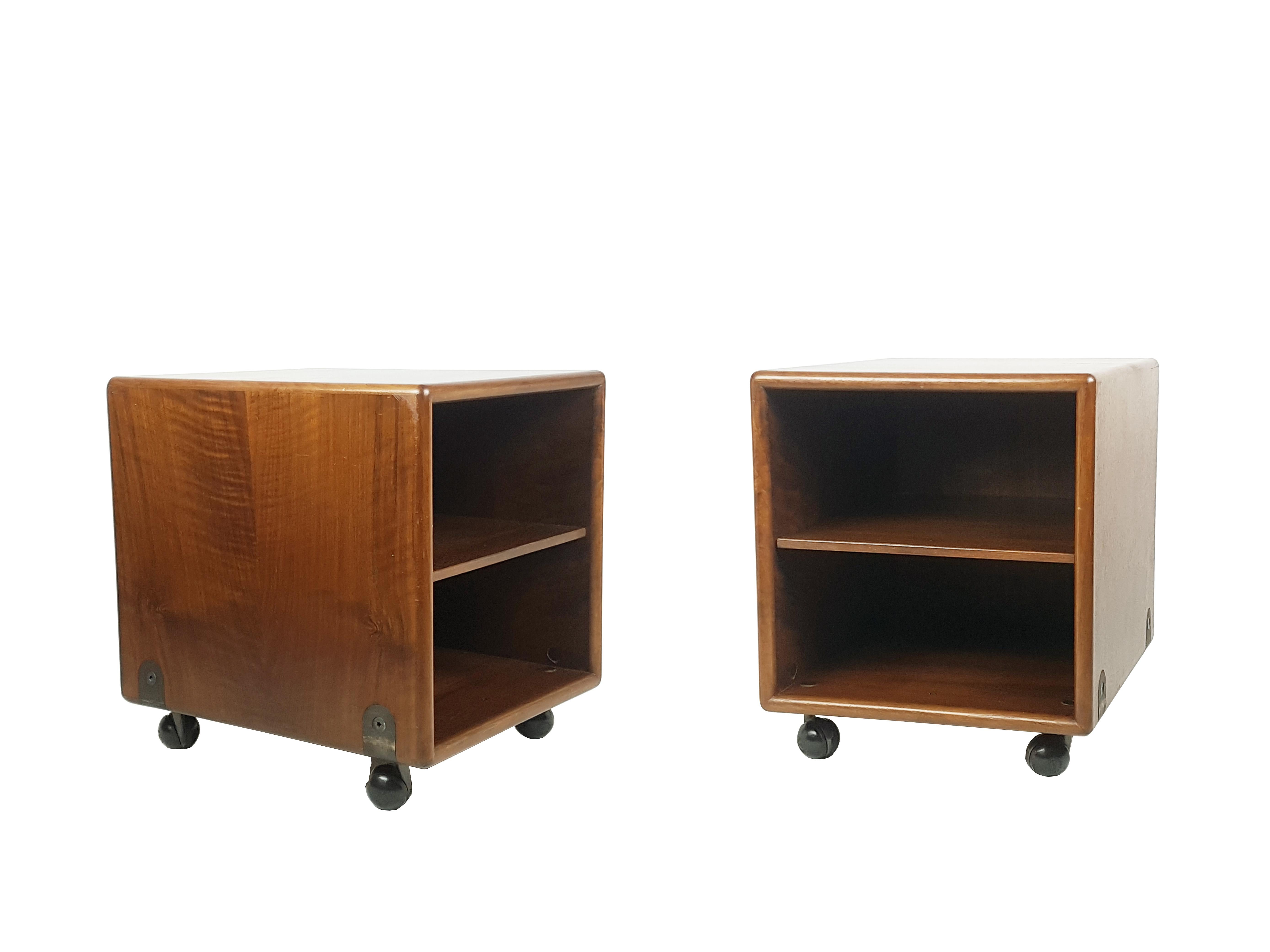 Pair of Walnut & Anodized Metal 1960s Nightstands by Silvio Coppola for Bernini 2