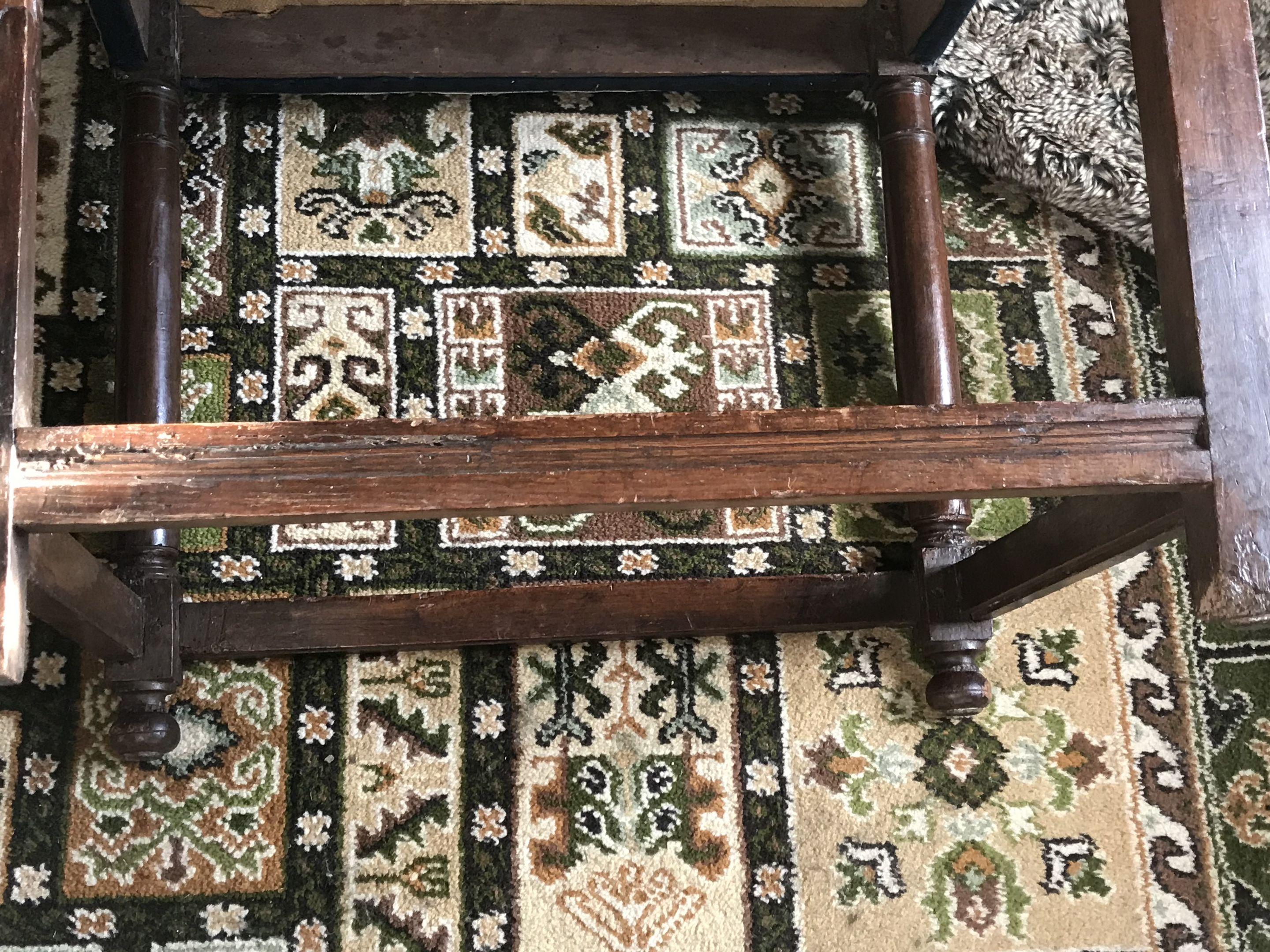 Needlework Pair of Walnut Armchairs, Late 16th Century, French Renaissance, with Ram Mask C For Sale